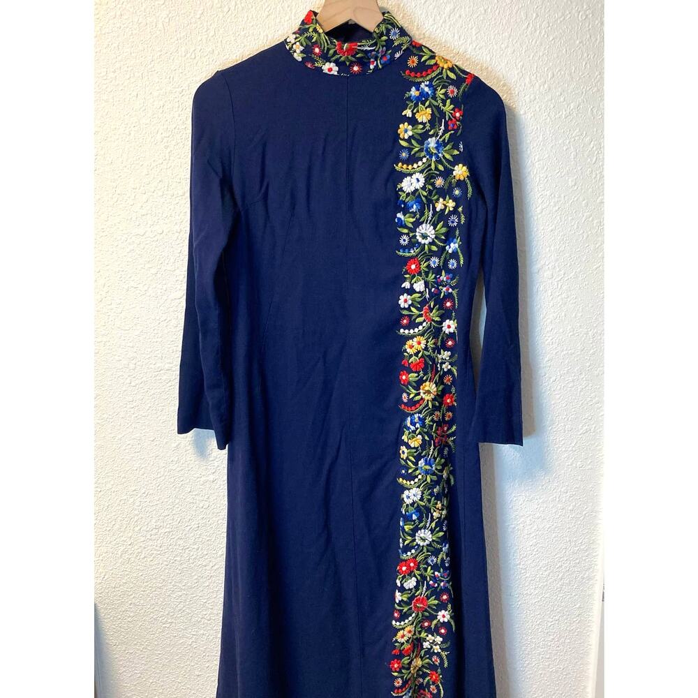 Vintage embroidered handmade peasant farm hippie dress flowers embroidery maxi